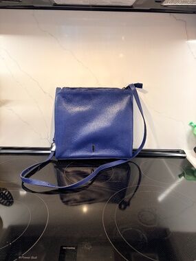 Blue leather crossbody bag